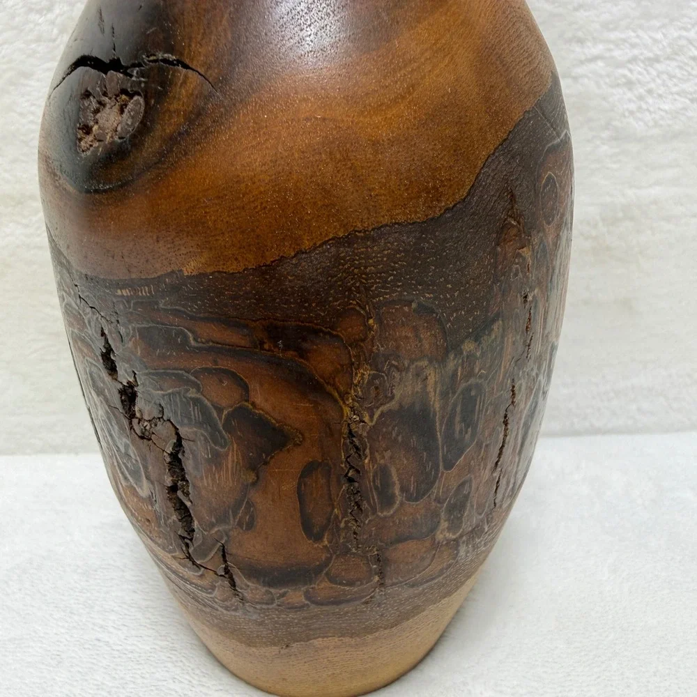 Handcrafted Russian Olive Wood Natual Burl Pattern Vase Rustic Farmhouse Decor
